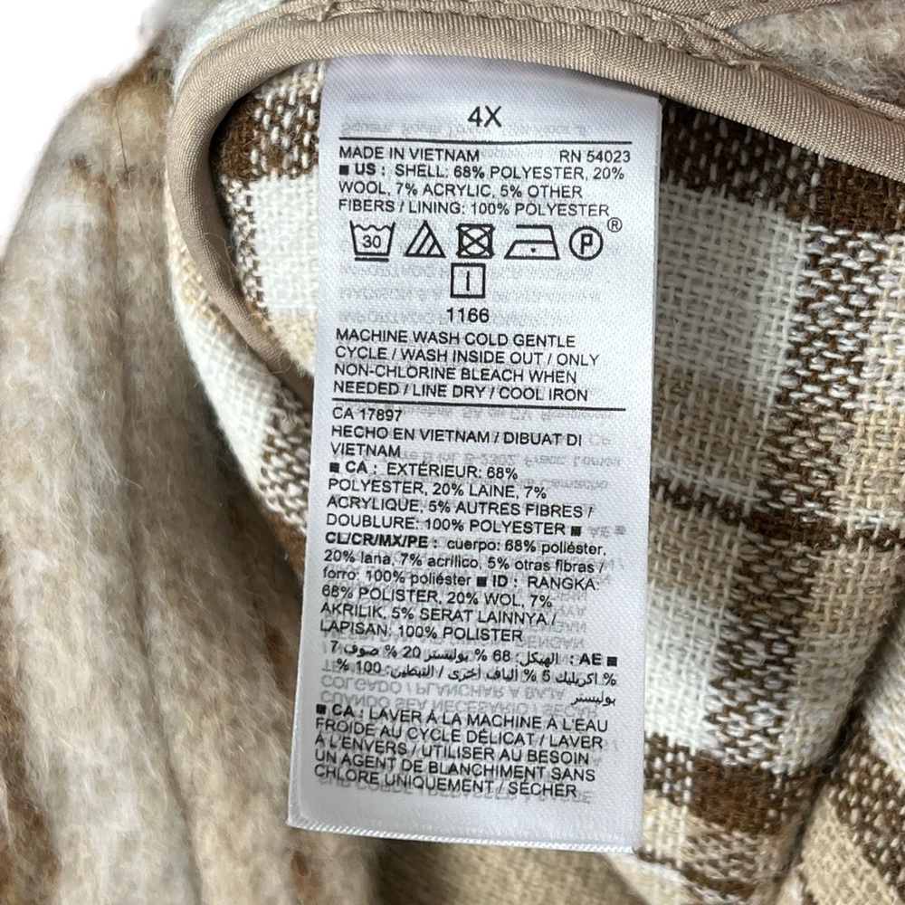 Old Navy Long Peacoat Neutral Tan Cream Plaid Poetcore Womens Plus Size 4X - Picture 6 of 9